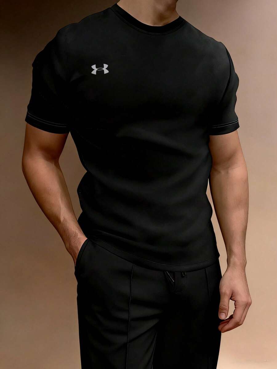 Under Armour 男士运动T恤,跑步训练速干弹力T恤,圆领短袖针织舒适T恤,建议选购大两码。 - 黑色/白色 - 查看 1