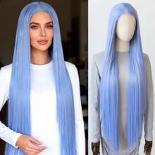 ZigZag Hair 40英寸合成蕾丝前假发，自然发际线，180%密度耐热纤维假发，白色、棕色、天蓝色可选 - 彩色 - 查看 8