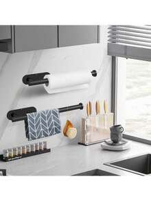 1pc Self-Adhesive Wall-Mounted Paper Towel Holder - Metal Towel Rack Suitable For Kitchen, Bathroom And RV. Fits Toilet Paper Rolls And Plastic Wrap. Durable Material, Minimalist Style. Simple Kitchen/Bathroom Storage Rack. - A - View 6