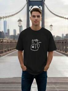 Camiseta masculina com estampa na frente 100% algodao  Primavera / Verão / Outono - Preto - Visão 1