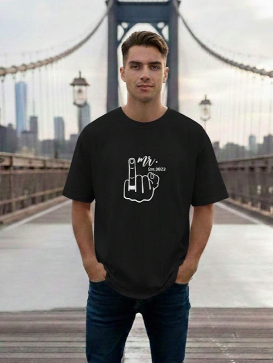 Camiseta masculina com estampa na frente 100% algodao  Primavera / Verão / Outono - Preto - Visão 1