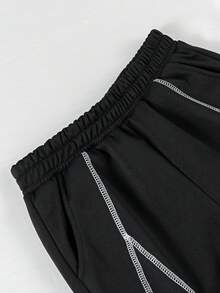 1 chiếc quần short ống đứng dáng rộng, thời trang thường ngày cho bé trai tuổi teen. - màu đen - Xem 5