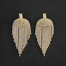 1 par de pendientes con cadena de garra con incrustaciones de rhinestone, diseño minimalista y de moda - Amarillo Oro - Ver 3