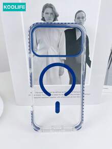 Koolife 1 pieza Funda de teléfono magnética de alta definición, material TPU+PC, botones independientes, incrustación lateral colorida, protección contra golpes de cámara, soporte de carga inalámbrica, carcasa protectora anti-caídas, compatible con iPhone 17/17 Pro/17 Pro Max/16/15/14/13/12 Pro Max - Azul - Ver 4