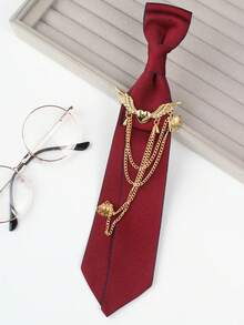 1件套时尚个性休闲领带和领结套装，心形翅膀装饰链条连接，适合正式场合、制服、西装、日常穿着 - 領帶4 - 查看 8