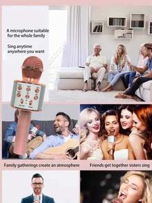 AKKHOO Wireless Microphone, All-In-One Microphone & Speaker, Multi-Function Karaoke Microphone, Wireless Capacitive Microphone - Rose Gold - View 5