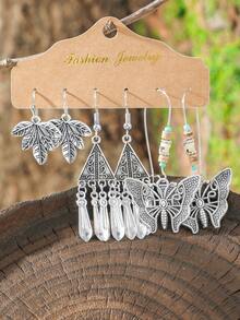 TopHanqi Ensemble De 18 Paires De Boucles D'oreilles Pendantes En Alliage Conçues Avec Des Plaques En Argent Antique Style Vintage Boheemian Vacances Florales, Cercle, Coeur, Gourde, Design Géométrique Et Évidé, Adapté Aux Femmes De La Vie Quotidienne, Du Travail, Des Voyages, Des Vacances, En Toutes Saisons Avec Des Styles Multiples Simples, Élégants Et . - Argent ancien - Voir 13