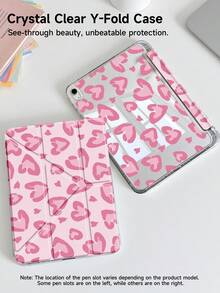 Pink Heart-Shaped Leopard Print Tablet Case Compatible With Air 11-Inch M3 2025 / M2 2024, Air 5th Generation 2022 , (A16) 11 Inch 11th Generation 2025,Compatible With Samsung Galaxy Tab,Kindle Paperwhite 12th Gen 2024, Clear Back ,Fashion Pattern Protective Case,Automatic Sleep And Wake-Up Function, Airbag Protection, Suitable For Gifts And Office Use - Multicolor - View 5