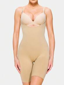 Women's Sleeveless Jumpsuit With Open Crotch Design For Easy Restroom Access, Comfortable Stretchy Fabric, Suitable For Daily Wear, Spring/Summer - Apricot - View 2
