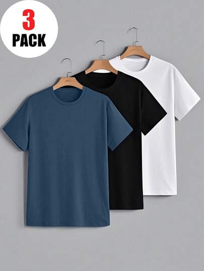 3pcs/Set Boys' Casual Printed Round Neck Short Sleeve T-Shirt, Summer Student Youth Clothing - Multiple Colors Available. Wear Our Comfortable And Fashionable Children's T-Shirts To Explore The World!
