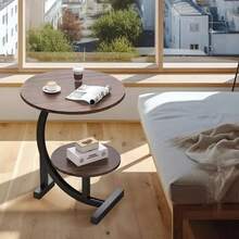 Side Table C Shaped For Sofa Coffee End Tables For Living Room Bedside Tables - Walnut - View 2