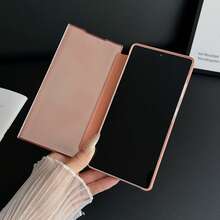 [3 en 1 Invisible] Funda de teléfono con soporte de espejo compatible con Samsung S23/S24/S25/S26/S26 Ultra, cubierta trasera de piel sintética de unicolor, diseño funcional y minimalista - Multicolor - Ver 6