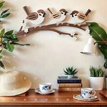 Trang trí tường bằng gỗ phẳng 2D hình chim sẻ và cành cây đào - Tranh chim bằng gỗ tái sử dụng dùng để trang trí nhà cửa - Thích hợp cho trang trí trong nhà - văn phòng - phòng khách. Cũng thích hợp để trang trí hành lang ngoài trời và tường vườn - cũng như quán bar - quán cà phê - trường học - trang trí tường cho nhiều dịp khác nhau, cũng như trang trí ngày lễ và làm quà tặng. Không cần điện. - A - Xem 2