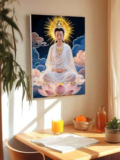 中国元素观音佛创意装饰画，DIY手工珍珠画，送给女朋友的礼物，适合家居装饰，DIY手工爱好者，钻石画套装（不含画框）