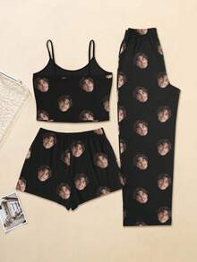 Bộ đồ ngủ 3 món nữ tùy chỉnh, có thể in bất kỳ họa tiết nào, đồ ngủ cá nhân hóa với ảnh, đồ ngủ thoải mái với hình ảnh ngộ nghĩnh tùy chỉnh. Thích hợp cho Ngày Valentine, Sinh nhật, Quà tặng, Cá nhân hóa, Đầy màu sắc, Dễ thương, Hài hước, Độc đáo, Quà tặng lý tưởng cho bạn gái, Thích hợp cho bạn gái, Gia đình, Bạn bè, Người lớn tuổi, Thời trang cho mùa thu, Các dịp tiệc tùng. - màu đen - Xem 2