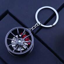 1pc Zinc Alloy Wheel Hub Keychain With Caliper, 360° Rotatable Car Key Ring, Unique Gift For Car Enthusiasts - Durable And Creative Design - 黑色 - 查看 1