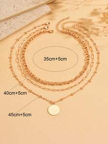 3pcs/Set Fashionable Versatile Gold Chain Layered Handmade Choker Necklace With Circular Pendant, Stylish Jewelry For Women To Wear Casually, On Dates, Parties, Music Festivals - Golden - View 4