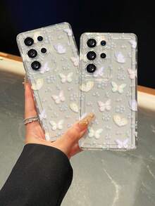 1pc Butterfly Pattern Cushion Transparent Anti-Fall Phone Protective Case, TPU Material, Suitable As Holiday Gift For Both Men And Women, Compatible With Samsung Phones - Multicolor - View 7