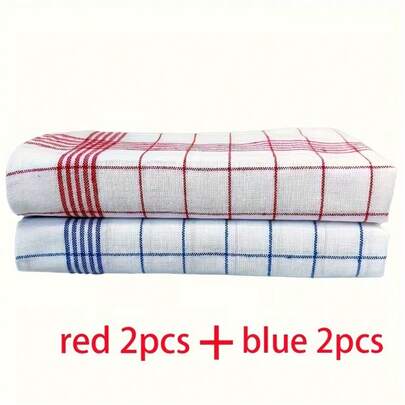 4条大号厨房抹布，超强吸水柔软棉质抹布，亮色茶巾/吧台巾，用于清洗和擦干餐具及家居用品，大号方形抹布，厨房毛巾，茶巾