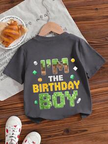 Young Boy Casual Graphic Print Crew Neck Short Sleeve T-Shirt, Summer Top - Dark Grey - View 5