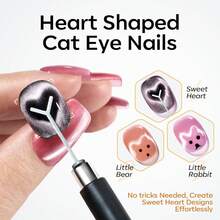 Modelones Cat Eye Magnetic For Nails,15PCS Cateye Rose Gel Nail Polish Magnet Tools Powerful Set Wand Magnet Valentine's Heart Nail Polish Square Round Magnet Stick Diverse Glassy Cateye Effect - Black - View 2