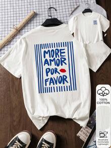 女士休闲夏季100%纯棉字母印花短袖上衣，图案T恤，柔软面料，纯棉服装，户外上衣，印花图案，夏季T恤，女士T恤，衬衫，夏季服装，度假装，旅行风格，海滩风，简约度假服饰 - 白色 - 查看 1