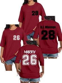Customizable Personalized Gift, Front And Back Customizable Women's T-Shirt, Add Your Name And Number, Choose Favorite Color And Font Sports - Burgundy - View 2