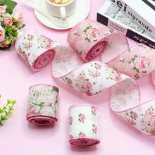 4 Rolls Pink Floral Decorative Ribbon Set - 2.5 Inches Wide, 20 Yards Total Length - Pink & White Vintage Rose Pattern Satin Ribbon, Suitable For Crafting, Spring & Floral Decor, Mother's Day Gift - Multicolor - View 5