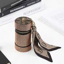 New Fashion Mini Cylindrical Faux Leather Rhinestone Lipstick Case, Comes With Scarf Keychain And Zipper Coin Purse, Suitable For Women - Multicolor - View 12
