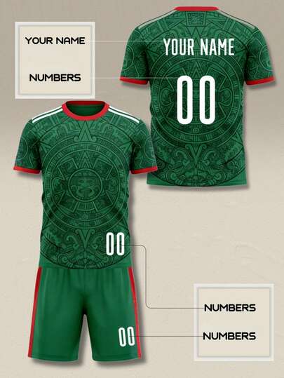 Customize Classic Men's Green Football Uniform Set, Comfortable And Breathable Short-Sleeved Sports Tops, With Personalized Printing Of Numbers And Names. Suitable For Outdoor Sports And Competitions, Casual Gatherings And As Gifts.