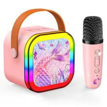 ODAPTO 儿童卡拉OK机，带2个麦克风、无线蓝牙音箱、独角兽图案，适合作为6-12岁女孩的生日礼物，儿童玩具麦克风 - 粉色 - 查看 13