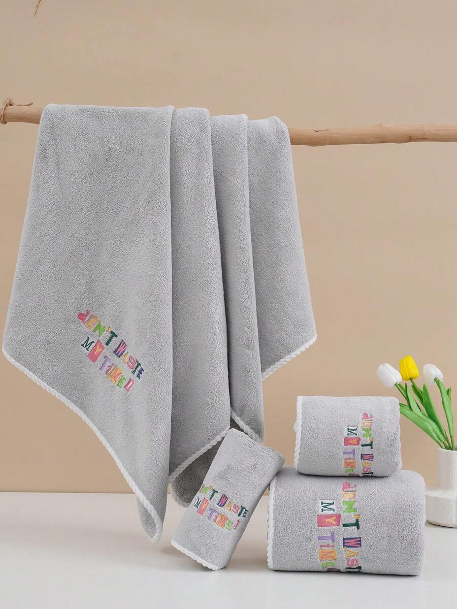 QIBHI 珊瑚絨刺繡花卉田園風優雅花卉毛巾/浴巾,柔軟快乾手巾,浴室必備毛巾,情侶款居家裝飾,適用於浴室、飯店、學校、開學季 - 淺灰色 - 查看 1