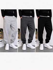 POLAR BEAR Kit 3 Casual Cotton Sweatpants For Winter, Comfortable, Plain, No Print, Unisex - Gray/Lead/Black - View 7
