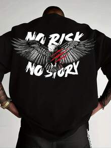 T shirt uomo con stampa aquila e slogan NO RISK NO STORY casual moda x1XstQgitLZDgxoH46Oqm fashion stile  regalo - nero - Visualizzare 2