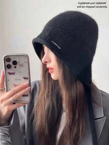 1pc Fashionable & Versatile Knitted Wool Fisherman Beanie, Solid Color Rabbit Fur Warm Ear Protection Hat, Suitable For Outdoor Shopping In Autumn, Accessory - MM1531 - View 10