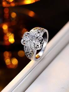 1pc Vintage Palace Style Hollow Floral Wire Flower Ring Jewelry Design, Suitable For Daily Wear And Gatherings - Ring - View 11
