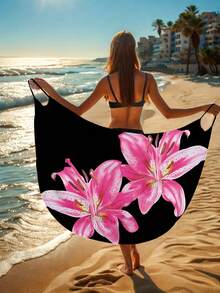 Đầm che nắng đi biển in hoa dành cho nữ, kiểu sarong quấn thoải mái cho kỳ nghỉ hè, màu đen. - màu đen - Xem 4