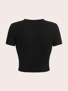 Áo thun nữ mùa hè kiểu Y2K in hình bọ rùa, chữ cái, dáng ôm, cổ tròn, tay ngắn, đơn giản, thường ngày, màu đen dễ thương. - màu đen - Xem 3