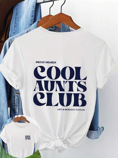 大码女式休闲圆领短袖T恤，印有“骄傲的成员”、“酷阿姨俱乐部”、“像妈妈一样酷”等图案，适合春季、夏季、秋季、情人节、返校季、夏季度假穿着。