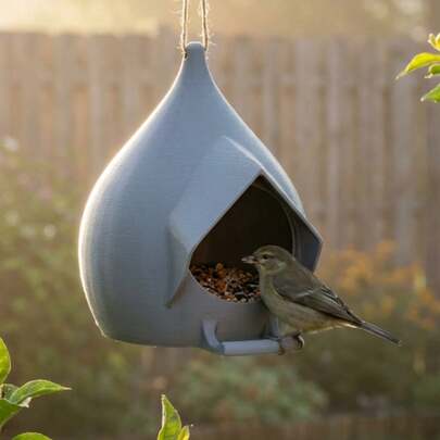 حامل طعام طائر معلق بشكل قطرة الماء، طعام طيور برية للخارج، مع ثقوب تصريف في القاع، سهل الملء والتنظيف، طعام طيور للحديقة الخلفية