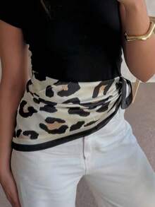 1条时尚豹纹方巾，棕色方形丝巾，黑色滚边，优雅休闲穆斯林头巾 - 彩色 - 查看 3