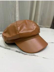 1pc Unisex Retro British Style Octagonal PU Leather Cap, Solid Color Casual For Spring, Autumn And Winter - Multicolor - View 10