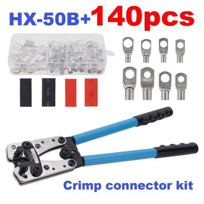 Assortment Car Auto Copper Ring Terminal Wire 140pcs HX-50B Crimp Connector Bare Cable Battery Terminals Soldered Connectors Kit Automotive Repair Hand Tools