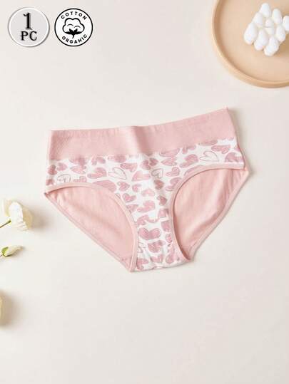 1PC Cute Underwear Women, Breathable And Comfortable Women's Briefs, Heart Print Romantic Lingerie For Women, Mid-Waist Simple And Sexy, Panties For Women Suitable For Dating, Daily Wear, Shopping, Etc,Thongs Suitable For All Seasons