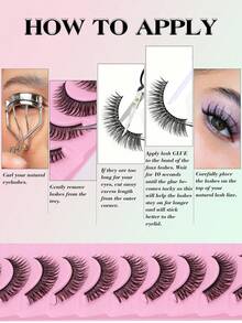 10 pares de pestañas postizas 3D, longitud de 5-16 mm, estilo grueso y abocinado, rizado y voluminoso, diseño de dibujos animados, aspecto esponjoso y natural, pestañas de maquillaje largas y hechas a mano - Negro - Ver 7