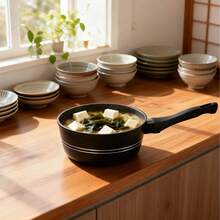 3-Piece Cookware Set - Nonstick Aluminum Frying Pan / Black Stone Coated Saucepan & Skillet / Multi-Burner Compatible Cooking Pots (Pattern Random) - Black - View 5