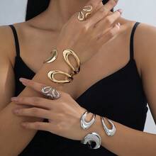 2pcs Fashionable & Elegant Smooth Bangle Bracelet & Ring Jewelry Set, Gift For Women, Party & Banquet - Bracelet and Ring Set - View 3