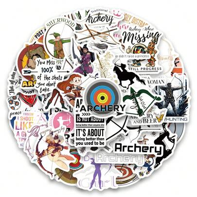 61张射箭主题贴纸，美观实用，可用于剪贴簿、日记本、笔记本电脑、保险杠、滑板、水瓶、电脑、手机、贺卡、相册、家具等装饰。