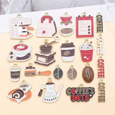 10/20件套锌合金咖啡色吊坠套装 - 珐琅DIY首饰吊坠，适用于手链、项链和耳环 - 咖啡爱好者礼物，生日/情人节配饰