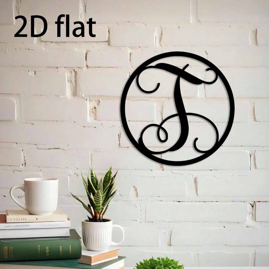 【墙面雕塑】1个45厘米/17.72英寸2D扁平字母T艺术装饰吊坠，铁艺工艺，现代风格，复古风格，惊艳的家居装饰，客厅，卧室，办公室。 - 彩色 - 查看 1